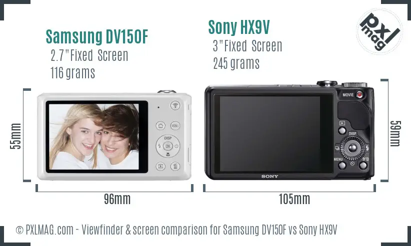 Samsung DV150F vs Sony HX9V Screen and Viewfinder comparison