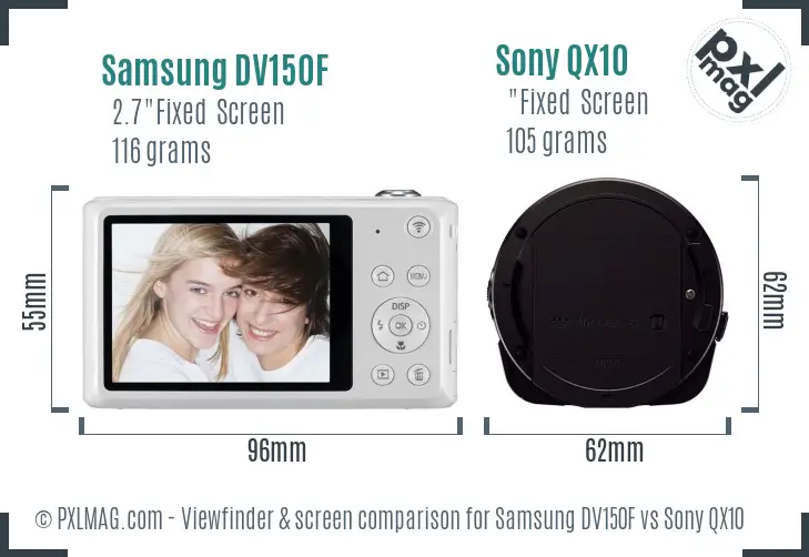Samsung DV150F vs Sony QX10 Screen and Viewfinder comparison