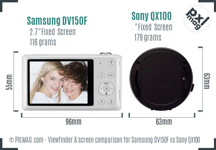 Samsung DV150F vs Sony QX100 Screen and Viewfinder comparison
