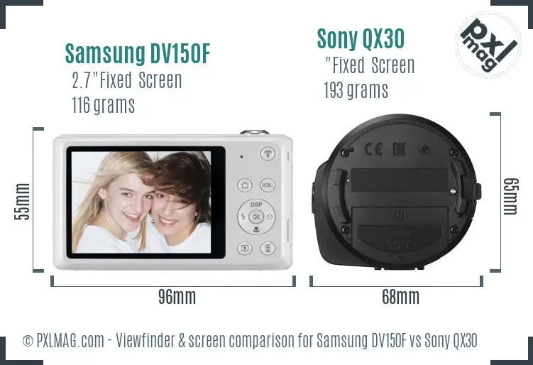 Samsung DV150F vs Sony QX30 Screen and Viewfinder comparison