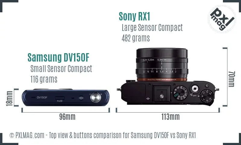 Samsung DV150F vs Sony RX1 top view buttons comparison