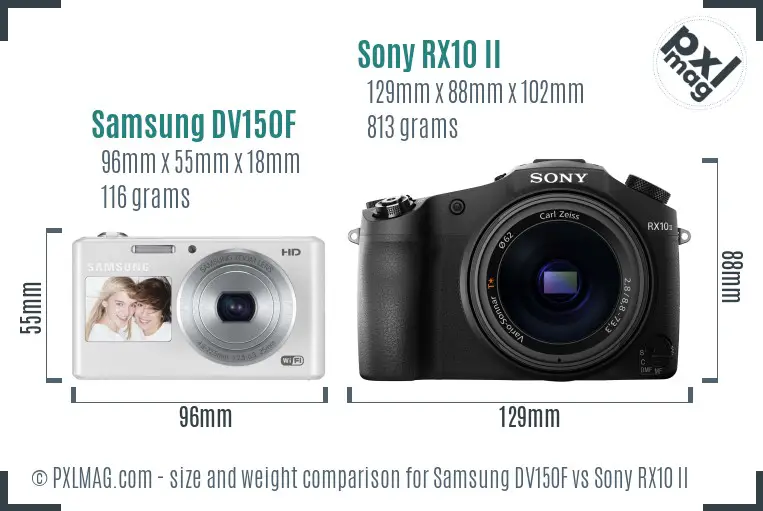 Samsung DV150F vs Sony RX10 II size comparison