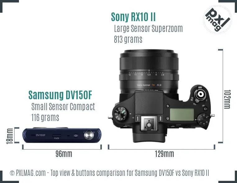Samsung DV150F vs Sony RX10 II top view buttons comparison
