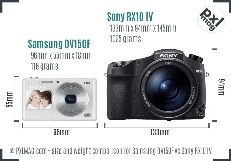 Samsung DV150F vs Sony RX10 IV size comparison