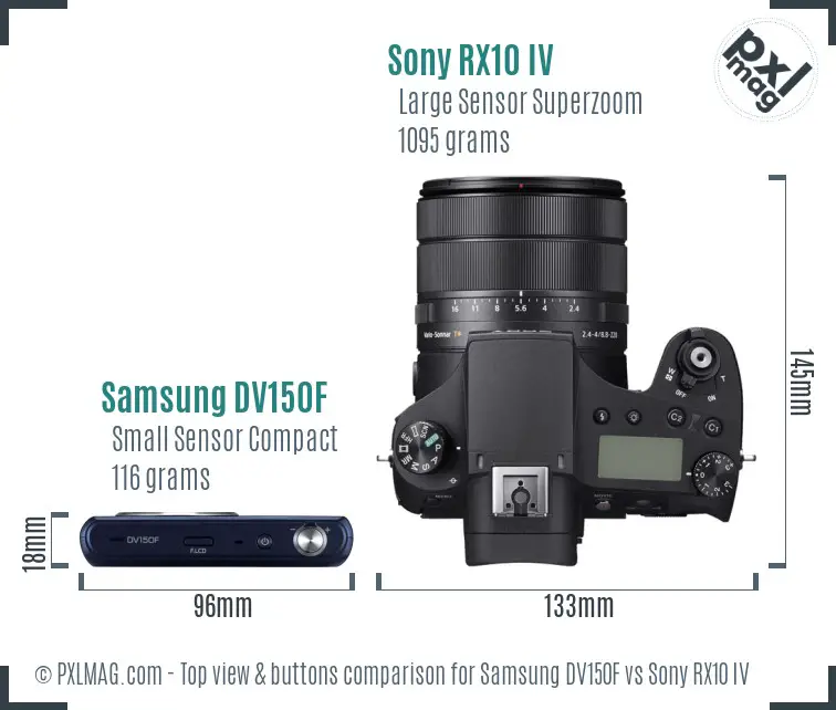 Samsung DV150F vs Sony RX10 IV top view buttons comparison