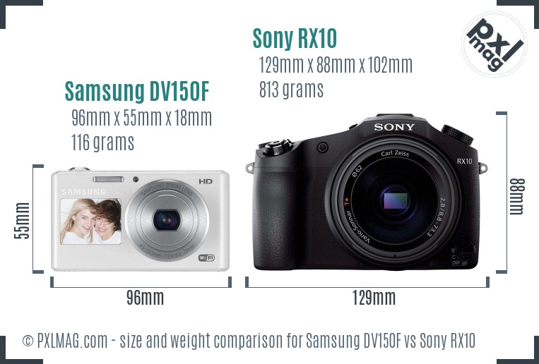 Samsung DV150F vs Sony RX10 size comparison