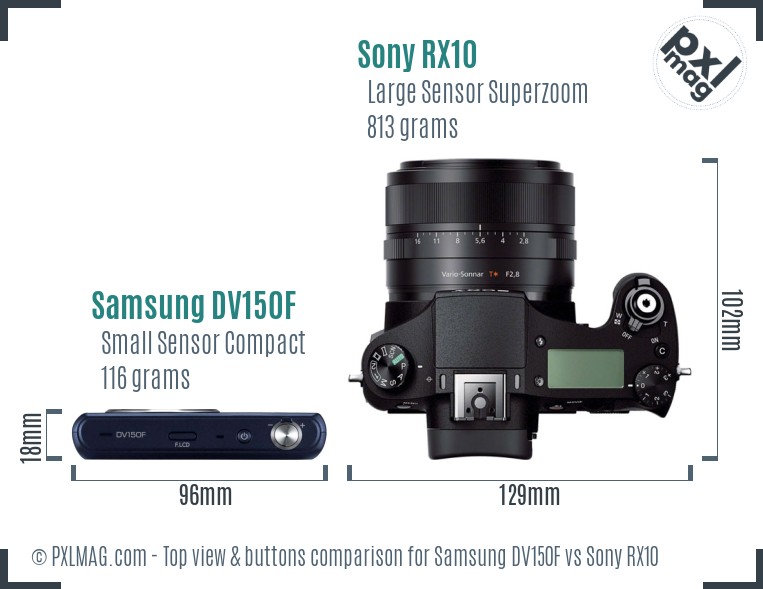 Samsung DV150F vs Sony RX10 top view buttons comparison