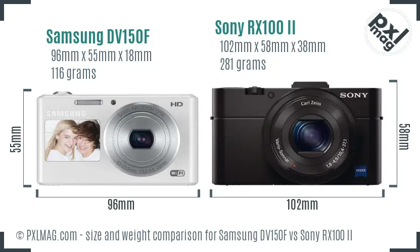 Samsung DV150F vs Sony RX100 II size comparison