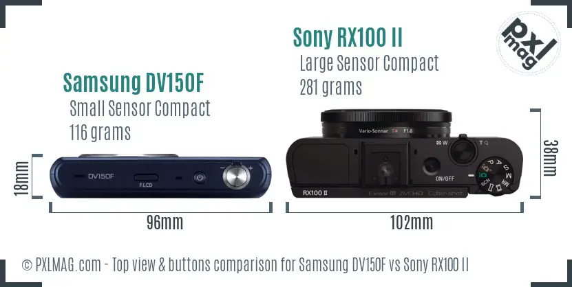 Samsung DV150F vs Sony RX100 II top view buttons comparison