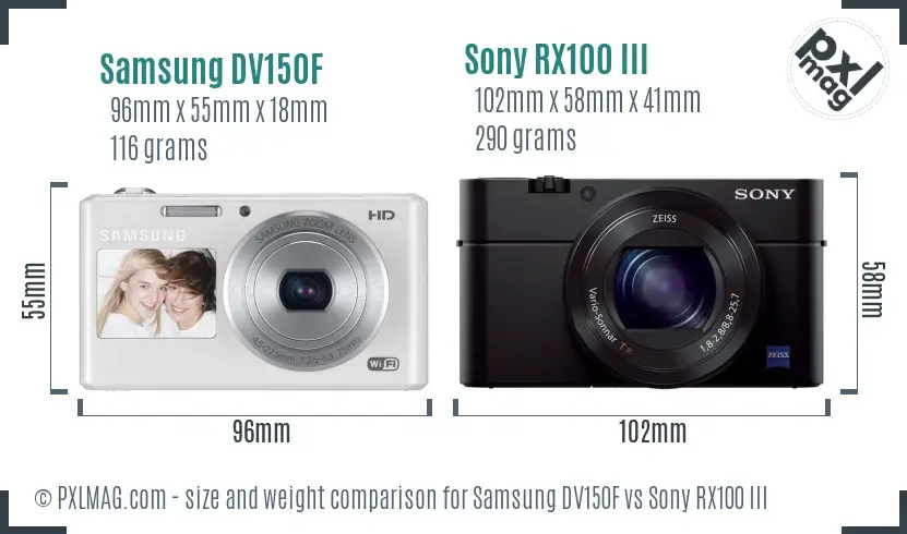 Samsung DV150F vs Sony RX100 III size comparison