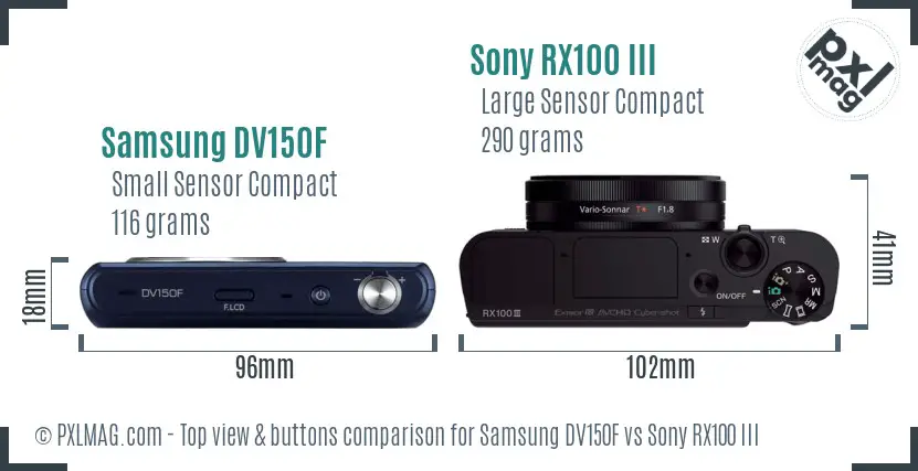 Samsung DV150F vs Sony RX100 III top view buttons comparison
