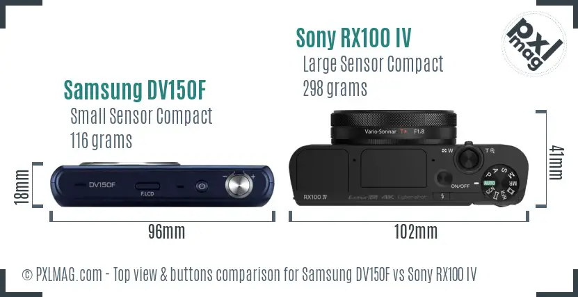 Samsung DV150F vs Sony RX100 IV top view buttons comparison