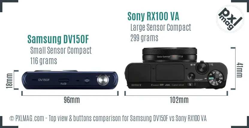 Samsung DV150F vs Sony RX100 VA top view buttons comparison