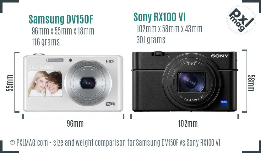 Samsung DV150F vs Sony RX100 VI size comparison