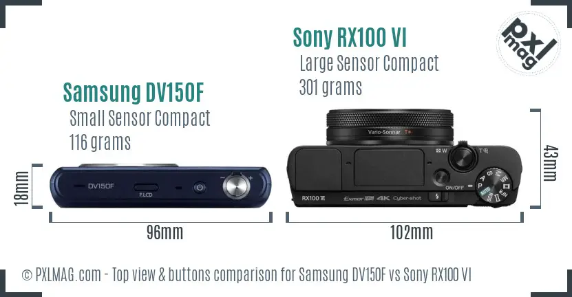 Samsung DV150F vs Sony RX100 VI top view buttons comparison