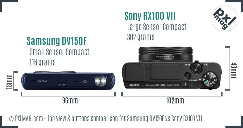 Samsung DV150F vs Sony RX100 VII top view buttons comparison