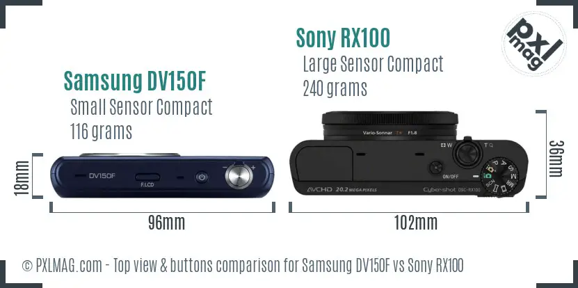 Samsung DV150F vs Sony RX100 top view buttons comparison