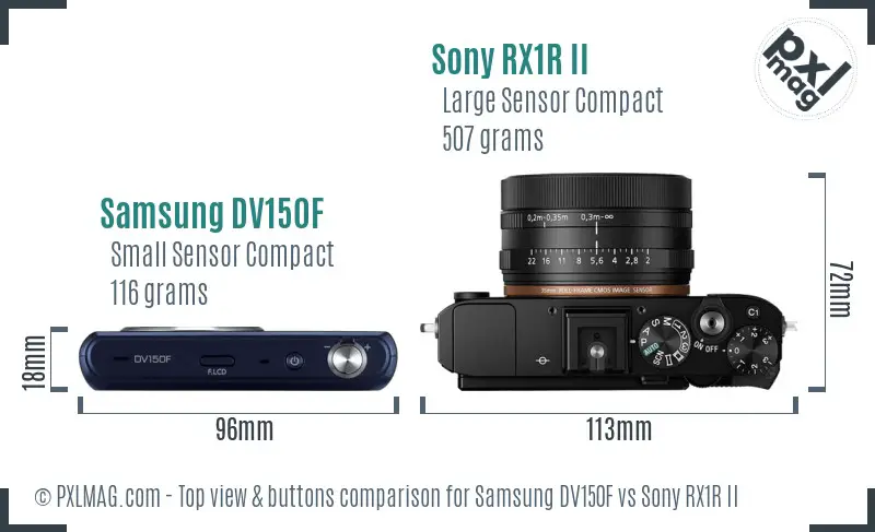 Samsung DV150F vs Sony RX1R II top view buttons comparison