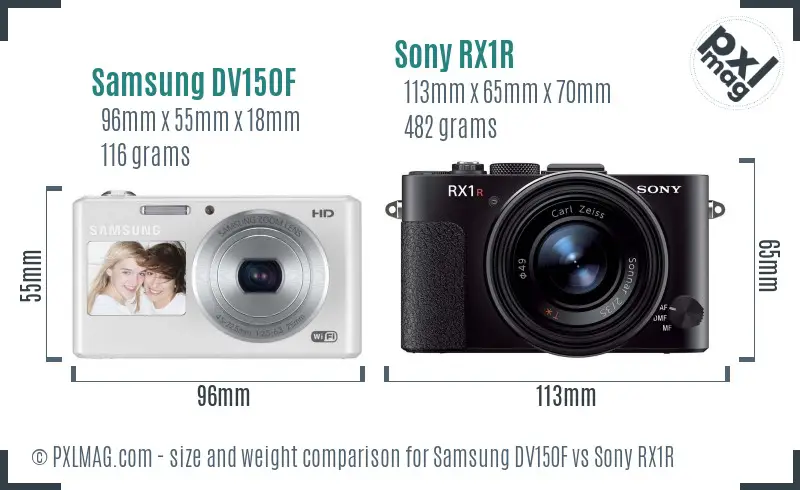 Samsung DV150F vs Sony RX1R size comparison