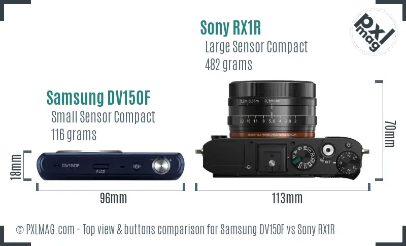 Samsung DV150F vs Sony RX1R top view buttons comparison