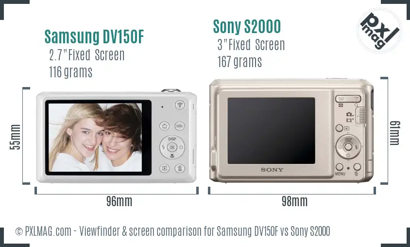 Samsung DV150F vs Sony S2000 Screen and Viewfinder comparison