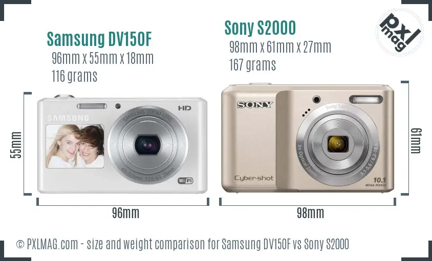 Samsung DV150F vs Sony S2000 size comparison