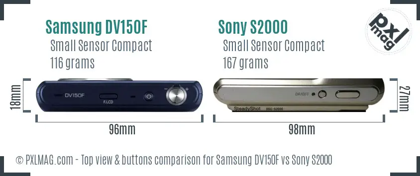 Samsung DV150F vs Sony S2000 top view buttons comparison