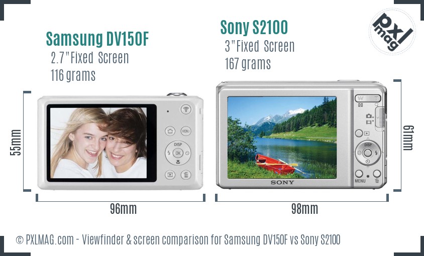 Samsung DV150F vs Sony S2100 Screen and Viewfinder comparison