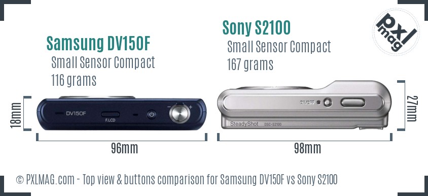 Samsung DV150F vs Sony S2100 top view buttons comparison