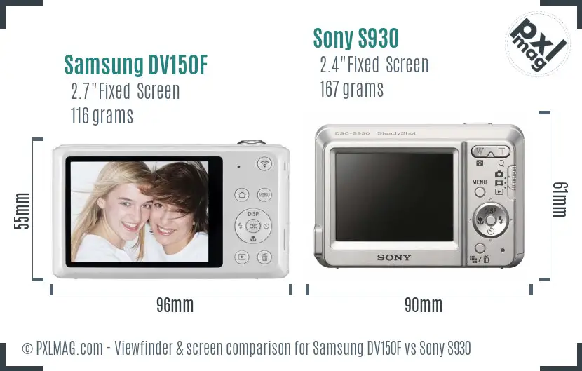 Samsung DV150F vs Sony S930 Screen and Viewfinder comparison