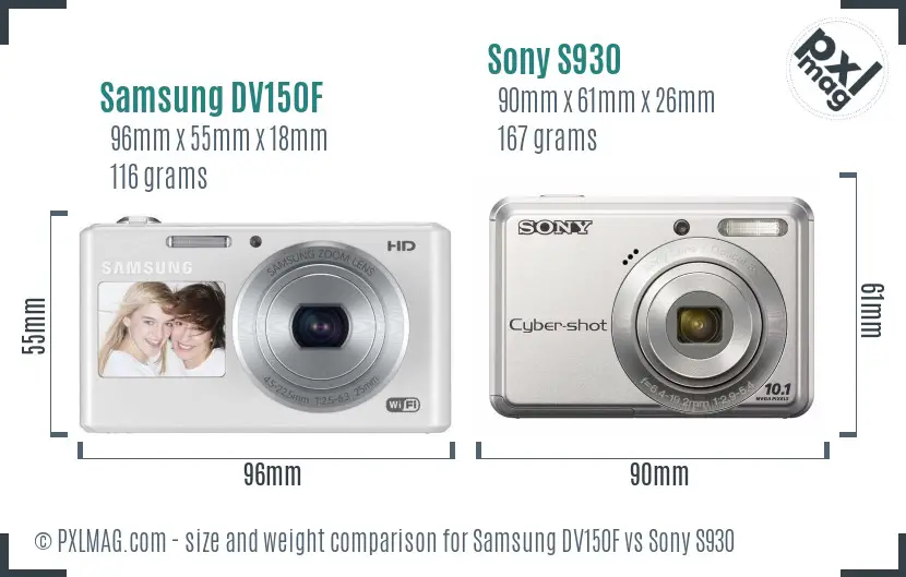 Samsung DV150F vs Sony S930 size comparison