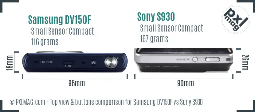 Samsung DV150F vs Sony S930 top view buttons comparison