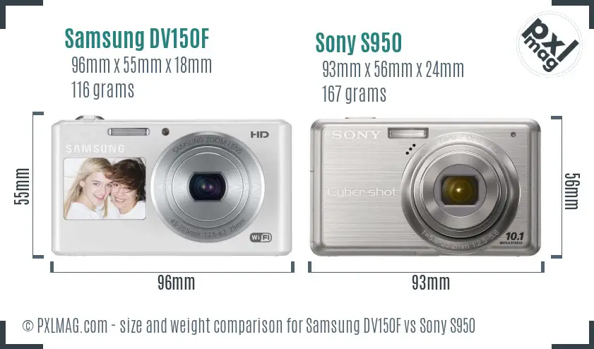 Samsung DV150F vs Sony S950 size comparison