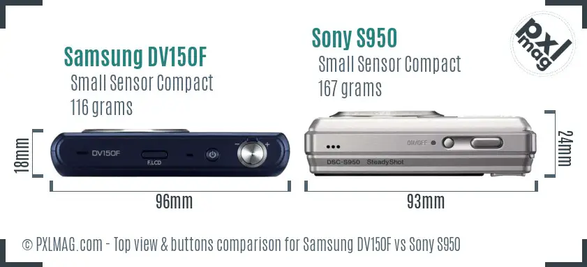 Samsung DV150F vs Sony S950 top view buttons comparison