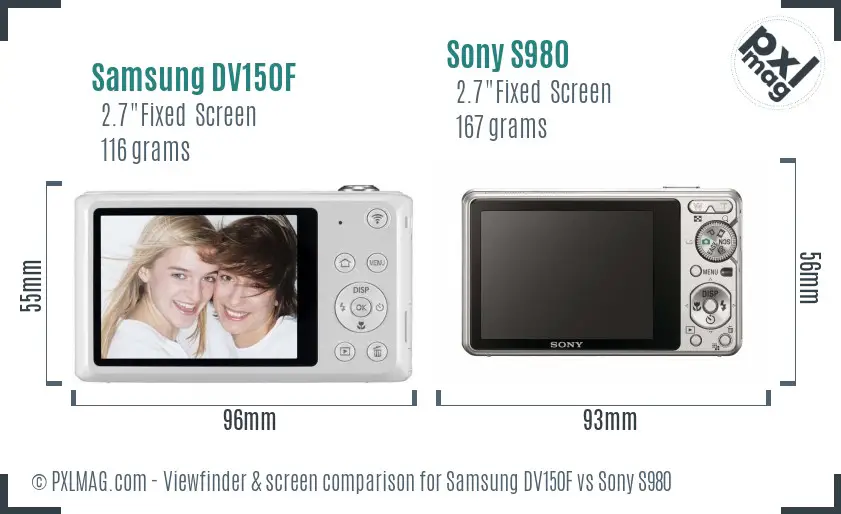 Samsung DV150F vs Sony S980 Screen and Viewfinder comparison