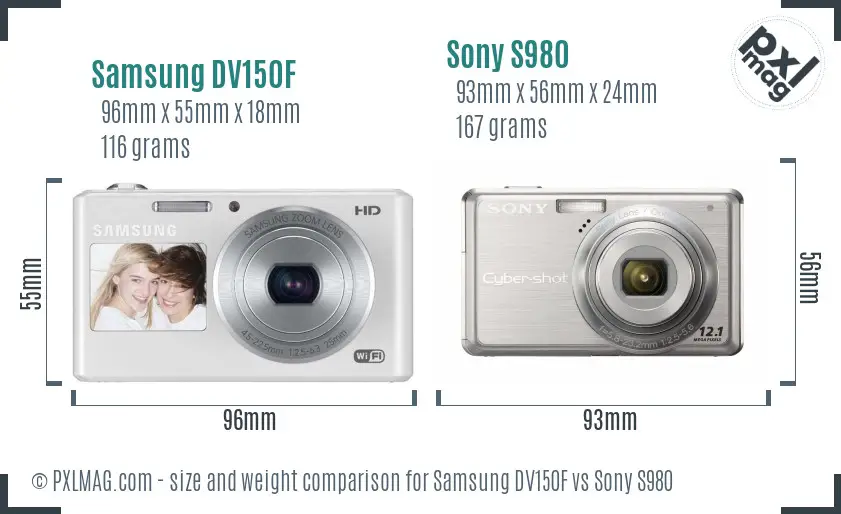Samsung DV150F vs Sony S980 size comparison