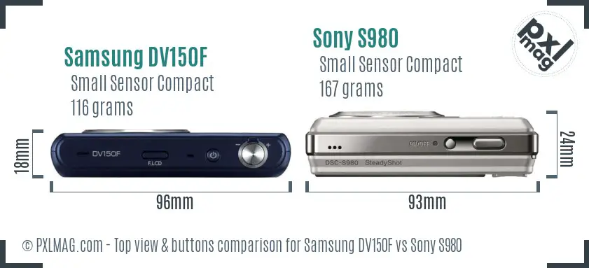 Samsung DV150F vs Sony S980 top view buttons comparison
