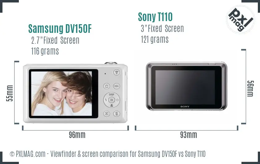 Samsung DV150F vs Sony T110 Screen and Viewfinder comparison