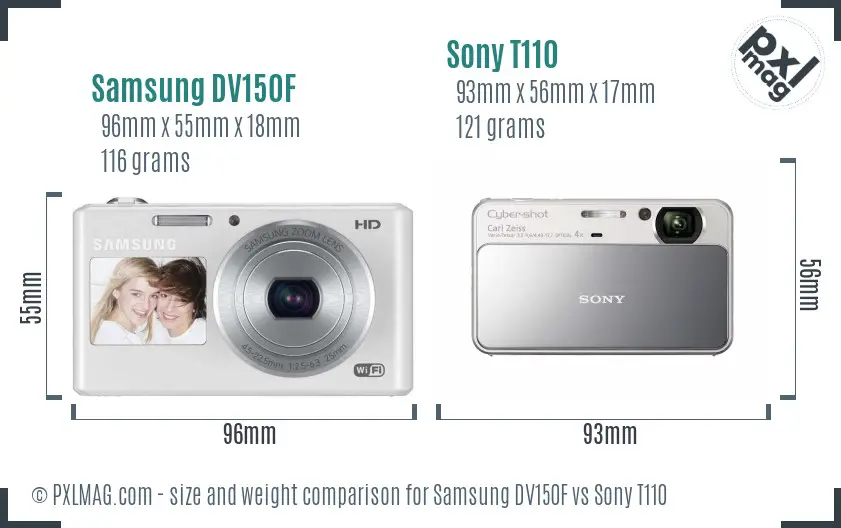 Samsung DV150F vs Sony T110 size comparison