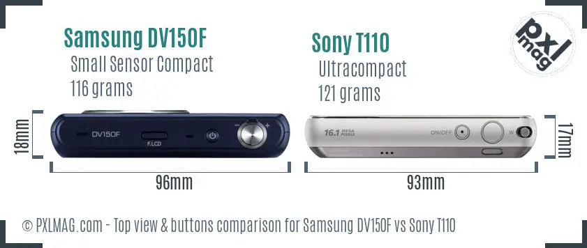 Samsung DV150F vs Sony T110 top view buttons comparison