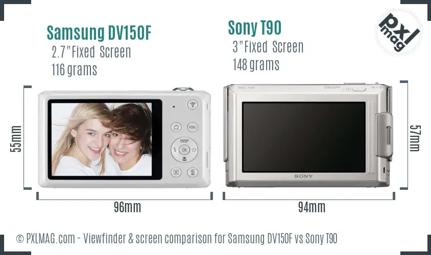 Samsung DV150F vs Sony T90 Screen and Viewfinder comparison