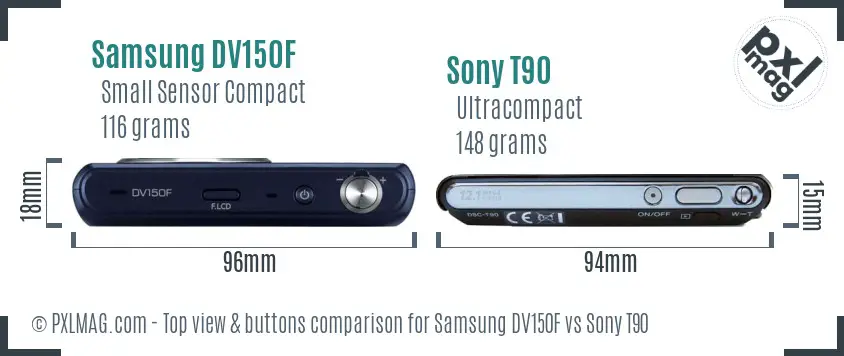 Samsung DV150F vs Sony T90 top view buttons comparison