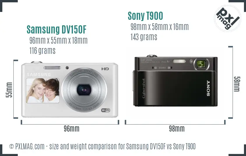 Samsung DV150F vs Sony T900 size comparison