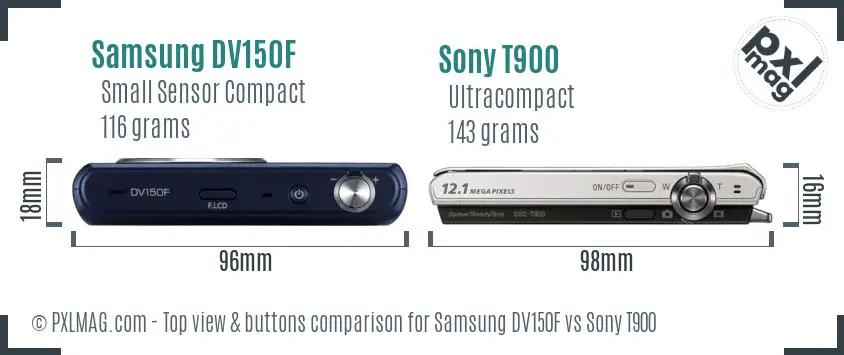 Samsung DV150F vs Sony T900 top view buttons comparison