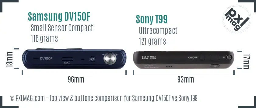 Samsung DV150F vs Sony T99 top view buttons comparison
