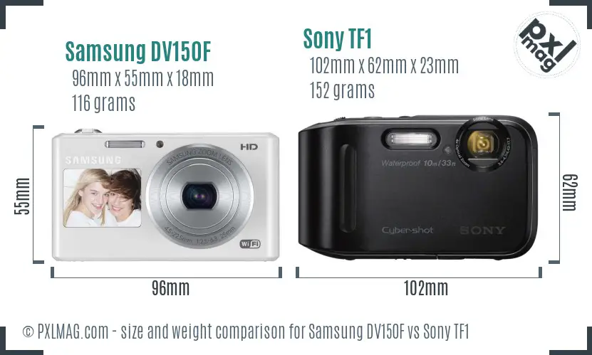 Samsung DV150F vs Sony TF1 size comparison