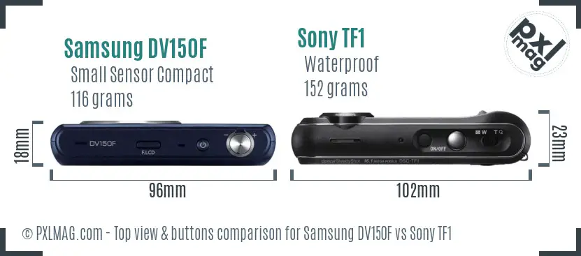 Samsung DV150F vs Sony TF1 top view buttons comparison