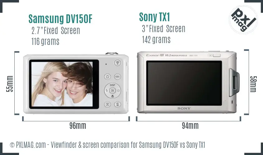 Samsung DV150F vs Sony TX1 Screen and Viewfinder comparison