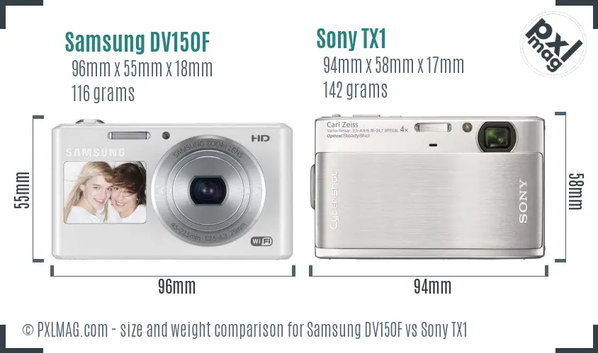 Samsung DV150F vs Sony TX1 size comparison