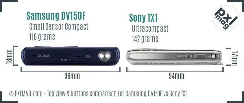 Samsung DV150F vs Sony TX1 top view buttons comparison